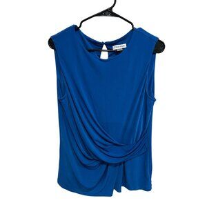 Calvin Klein Womens Blue Draped Front Top Size Large Minimalist Glam